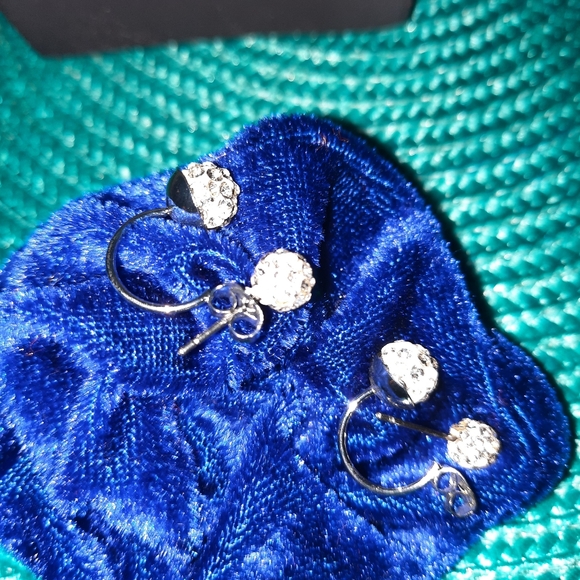 Silver Double Beaded Crystal Stud Earrings - Picture 5 of 13